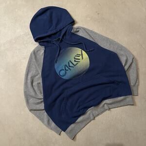 Navy Blue & Grey Oakley Logo Hoodie Sweatshirt Size M